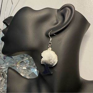 SJB handmade black white afro woman resin earrings silver fish hook rubber back